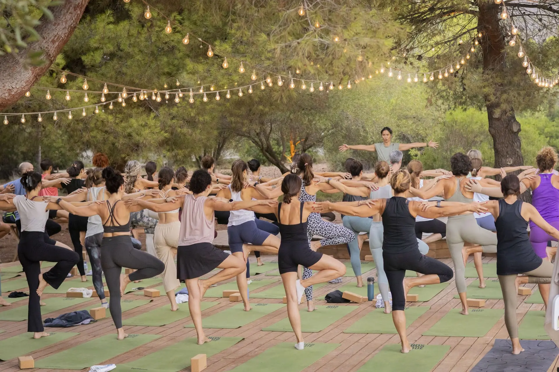 Yoga activity during a corporate wellness day at Bosque Bellver